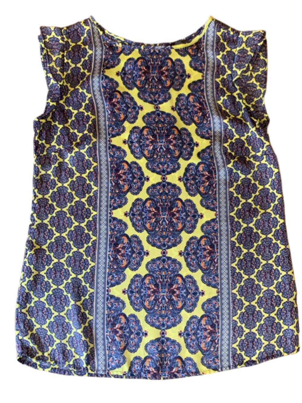 The Limited Top XS Yellow Blue Orange Sleeveless Back Zip Lightweight